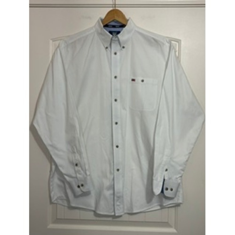 Wrangler Twenty X Men XL White Long Sleeve Button Down Cotton Shirt Cowboy Rodeo